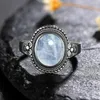 Cluster Rings Natural 8 10MM MoonstoneTiger's Eye Stone Finger Ring Jewelry For Women Gift 925 Sterling Silver Flower Shaped