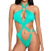 Women's Swimwear Halter Neck Bikini Stylish High Cut One-piece Swimsuit With Hollow Out Detail Sexy Backless For Summer Women