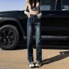 2024 Весна/лето Новая высокая талия Slim Fit Solid Color Straight Geans джинсы узкие издания прямых штанов для ног