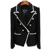 Women's Suits 2024 Spring Modern Blazers White Tweed With Black Whiskers In Jackets Ladies Autumn Gold Button Slim-fit Suit