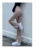 Kvinnors jeansbrev broderade oregelbundna hög midja rak 2024 Retro nödställda khaki slim-fit byxor kvinna