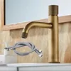 Badkamer wastafel kranen antiek messing retro geborsteld gouden kraan en koude mixer tap single gat washbasin huishouden