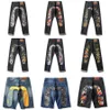 Evisue Jeans M-förmige Stickerei Kurze Jeans Straight Rohr Weitbein Hosen Hip Hop Y2K Edge Street Size 28-40