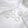 Nya koreanska modesmycken Personlig fem bit set med tråd dot diamant ring joint womens svans