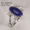 Cluster Rings Real Pure 925 Sterling Silver Elena For Women Natural Lapis Stone Diary Fine Jewelry Gift