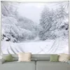 Tapissries Winter Tapestry Forest Cedar Snow Mountain Nature Snowy Scene Christmas Home Living Room Bedroom Decor Wall Hanging