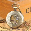 Pocket Watches Vintage Bronze/Black Heart Wings Hollow Design Mens Mechanical Pocket Roman Digital Dial Manual FOB CHAIN ​​Pendant L240402