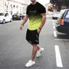 Den senaste 3D -gradienten Tshirt och Shorts sätter Mens Short Sleeved Oneck Top Casual Fashionable Skateboarding Sportwear 240325