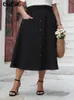 Gibsie Plus Size Black Элегантная летняя длинная юбка Women 2024 Fashion Vintage Высокая кнопка на талии Случайные юбки с карманами 240328