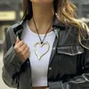 Pendant Necklaces Simple Geometric Hollow Love Heart Necklace Black Leather Braid Wax Choker Party