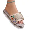 Тапочки осенние женщины платформы Crystal Casual Sandals 2024 Bow Fad Designer Shoes Slingback Толстый флоп -пляж