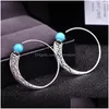 Studörhängen 925 Sterling Sier Vintage Jewelry Turquoise Ball For Women Party Wedding Wholesale Drop Delivery Dhpzg