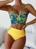 Swimwear pour femmes cikini-trropical imprimé CRISS CROSS PUSH UP Bikinis Set High Taist Split Summer Swimsuit Bathing For