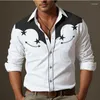 Herrklänningskjortor Western Shirt denim Floral knäppt ner utomhusfestival topp mjuk och bekväm retro lapel s-6xl
