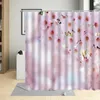 Cortinas de chuveiro com flores de pêssego floral Cortina rosa Planta floral Flor Arte Decoração de tecido à prova d'água com ganchos