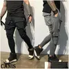 Men'S Pants Mens Fashion Gym Cargo Combat Trousers Solid Color Tracksuit Bot Skinny Joggers Sweat Drop Delivery Apparel Clothing Dhjxu