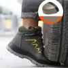 ブーツハイトップトップメンセーフティシューズ構造通気性スチールトーワークブーツ男性靴のための非スリップネイビープラットフォームボタ