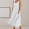 Robes décontractées robe midi quotidienne élégante sans manches féminines avec des poches de robe de soleil douce respirante douce pour les usures confortables