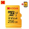 Schede Kodak Micro SD Card U3 V30 256GB 128GB SDXC Flash Memory Card C10 U3 4K HD Cartao de Memoria Micro SD TF Scheda con adattatore SD