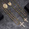 14K Gold gefüllt Silber 925 Big Cross Verstellbare Rosenkranzketten Halskette