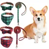 Dog Apparel 3Pcs/Set Kitten Collar Kit Plaid Print Control Thick Traction Rope Bib