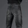 Men's Jeans Black Grey Men Slim Fit Stretch Top Quanlity Trousers Streetwear Male Denim Pants Scratched Stiped 2024 Trendy