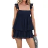 Casual Dresses Women S Ruffle Floral Mini Tie Strap Dress Sleeveless Tiered Swiss Dot Party Short