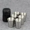 Canecas 5pcs/conjunto 30/70ml Mini Conjunto de vinho Vidro de vidro portátil Drinkor prático portátil com copos de aço inoxidável de viagem para uísque