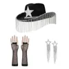 Berets Rhinestones Fringed Cowgirl Hat Sleeves Earrings Women Party NightClub Outfit