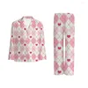 Home Clothing Pink Plaid Series Printed Sleepwear Set Long-Sleeve Pajamas Sets Night Winter