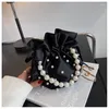 Abendbeutel Marke Schulter für Frauen hochwertige Luxus Ladies Handtasche Schwarze Perle Perlen Imitation Seide weibliche Eimer Crossbody Tasche