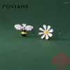 Orecchini per borchie Ponykiss Real 925 Sterling Silver Zircone Bee Flower for Women Fashion Fine Jewelry Accessori asimmetrici