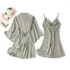 Home Vêtements Twinset Femmes Robe Set Rayon Satin Nightgown Slewear Lingerie Feme Summer Silky Bathrobe Nightwear Kimono Robe Costume