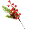 Flores decorativas Simulação de Natal Pine ramo ramo de neve berry árvore férias de decoração de férias