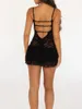 Casual Dresses Black For Women Short Sleeve Corset Dress Backless Party A-Line Mini Beach Cocktail Streetwear