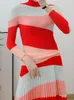 Sukienki robocze Lanmrem Kobiety kontrast kolorowy 2 sztuki zestaw golf długich rękawów Topss High talia A-line spódnica 2024 Spring 22949