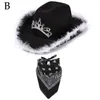 Berets Pink Cowboy Hat Western Cowgirl With Bandana Rhinestone Party Panama Feather Crown Fedora Holiday Costum B7F2