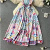 Basic & Casual Dresses Summer Runway Vacation Dress Women Ruffles V-Neck Sleeveless High Waist Flower Print Vintage Party Long Vestid Dhjqq