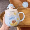 Tasses 450 ml dessin animé mignon fille coeur céramique couple tasse d'eau à grande valeur avec tasses de bureau de couvercle tasse de thé au lait pour enfants