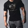 T-shirts masculins pour hommes Gym d'été compression serre homme lettre imprimée à manches courtes t-shirt sportif fitness coton coton top occasionnel vêtements masculins 2445