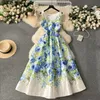 Women Basic Casual Dresses Runway Designer Jacquard Summer Dress Women's Sleeveless Tank O Neck Vacation Floral Print Belt Ball Gown Robe Vestidos 2024