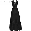 Abiti casual Maryyimei 2024 Fashion Runway Summer Black Party Women's Holiday V-Neck Sleeveless High Waist Out Loce Long Dress