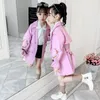 Jackets 2colors Big Girls Kids Trench Coat Jacket Flowers Embroidery Fashion Belt Children Spring Autumn Clothing