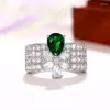 Bröllopsringar Huitan Aesthetic Flower Green Pear CZ Ceremony Party For Women Modern Fashion Design Brilliant Jewelry 2024