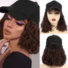 Ball Caps Fashion Womens Black Baseball Cap With Short Curly Hair Together