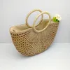 Storage Bags Straw Woven Bag For Women Seaside Holiday Beach Circular Handle Makeup With Lining