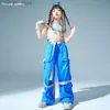 Broek Hip Hop Girls Crop Tops Blue Loose Cargo Pants Child Tankt Top Cool Streetwear Cloths Sets Kids Street Dance Jazz Stage kostuums L46