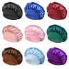 Cappello da notte in cristallo a fascia larga in raso a colore solido per donne berretti per sonno elastico per la cura del bonnetto Accessori per la moda da bagno