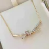Designer Brand Kon Twining Double Ring Band Diamond T Butterfly Knot Collier Batch