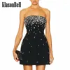 Casual Dresses 3.2 KlasonBell Banquet Party Temperament Strapless Dress Women Bling Diamonds Beading Sexy Backless Collect Waist Short